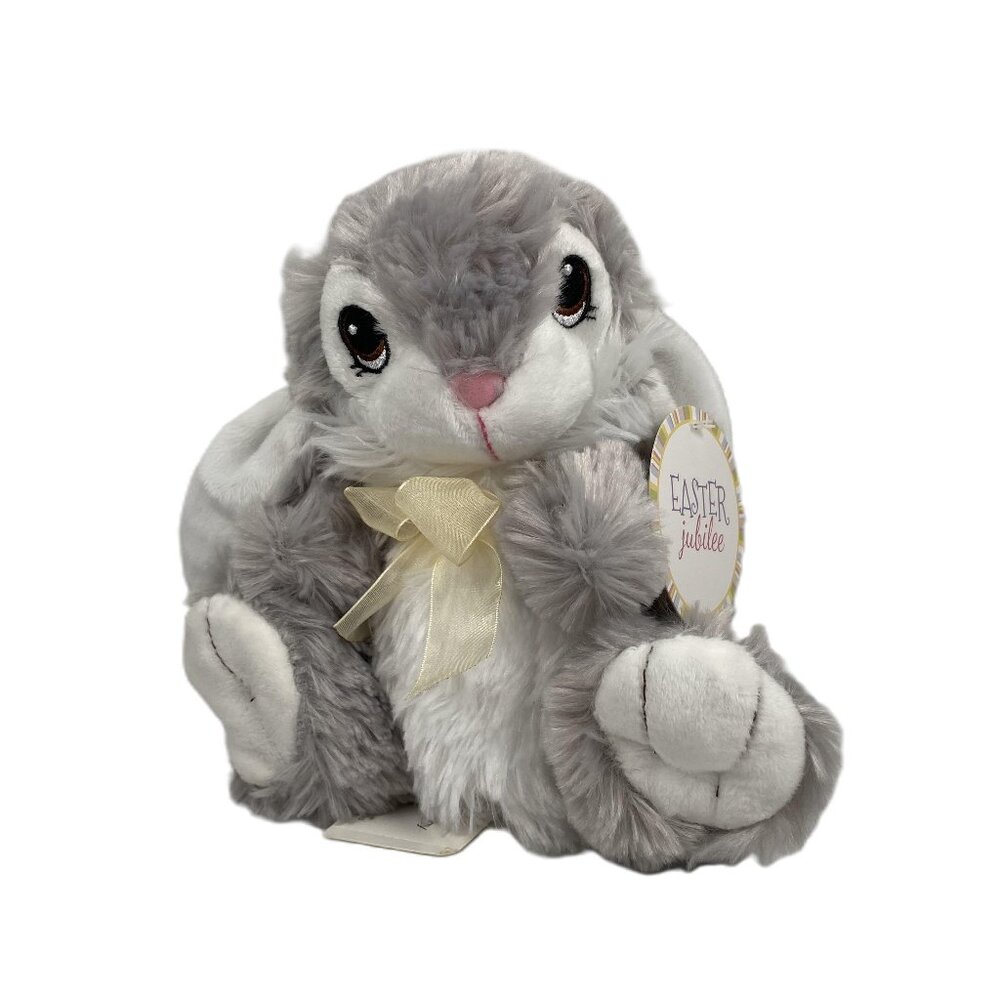 Easter Jubilee Gray & White Plush Bunny – Soft Stuffed Rabbit with Tag 8 inches